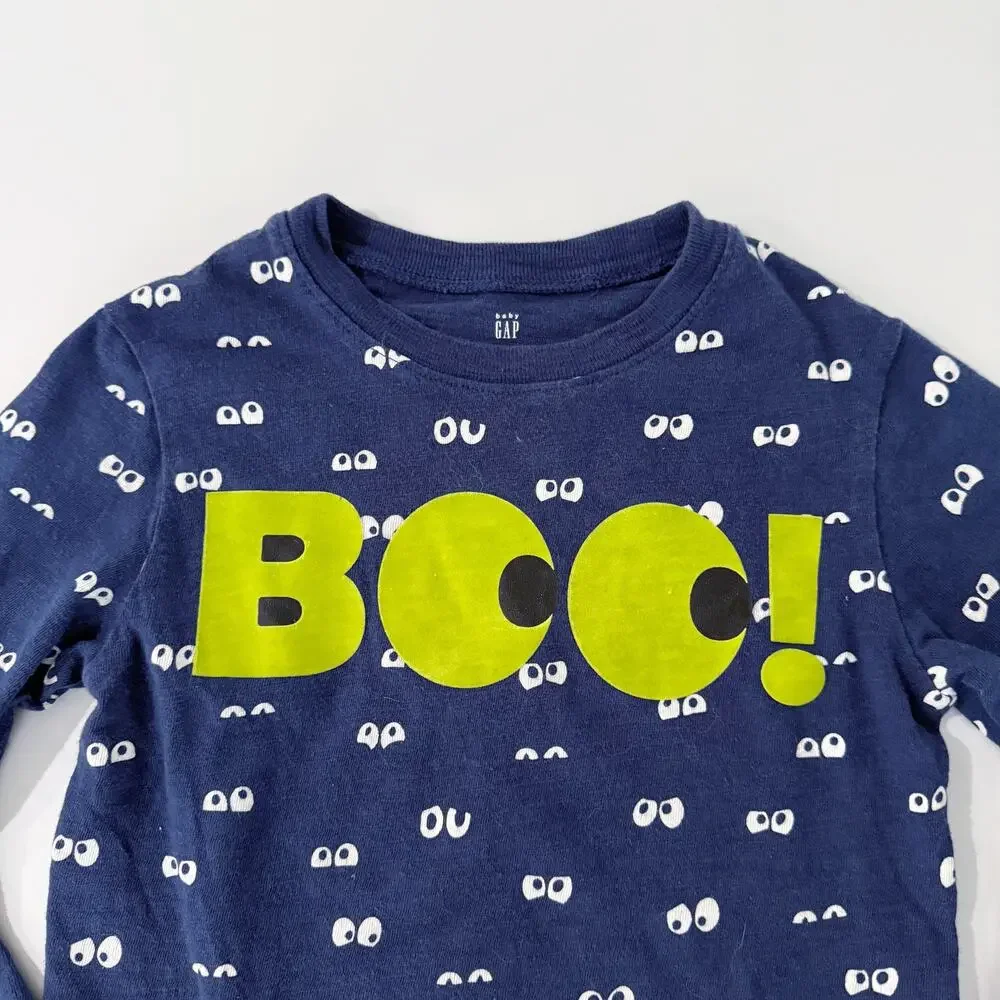 [Baby Gap] Blue Boo! Graphic Halloween Eyes Long Sleeve T-Shirt Size 4 Years